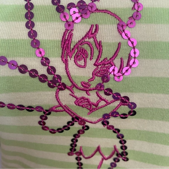 Disney Green Striped Tinker Bell Women’s Size M Embroidered w Sequins Stretch - Picture 5 of 9